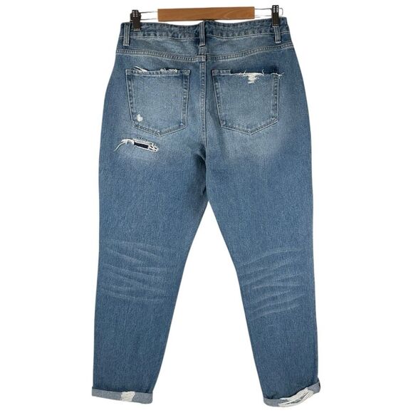 Flying Monkey Luv Story Distressed Patchwork Blue Denim Boyfriend Jeans Size 29 - Picture 4 of 10